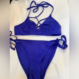 M BIKINI 2pc tie string hips strappy front top cobalt blue set DORINA medium